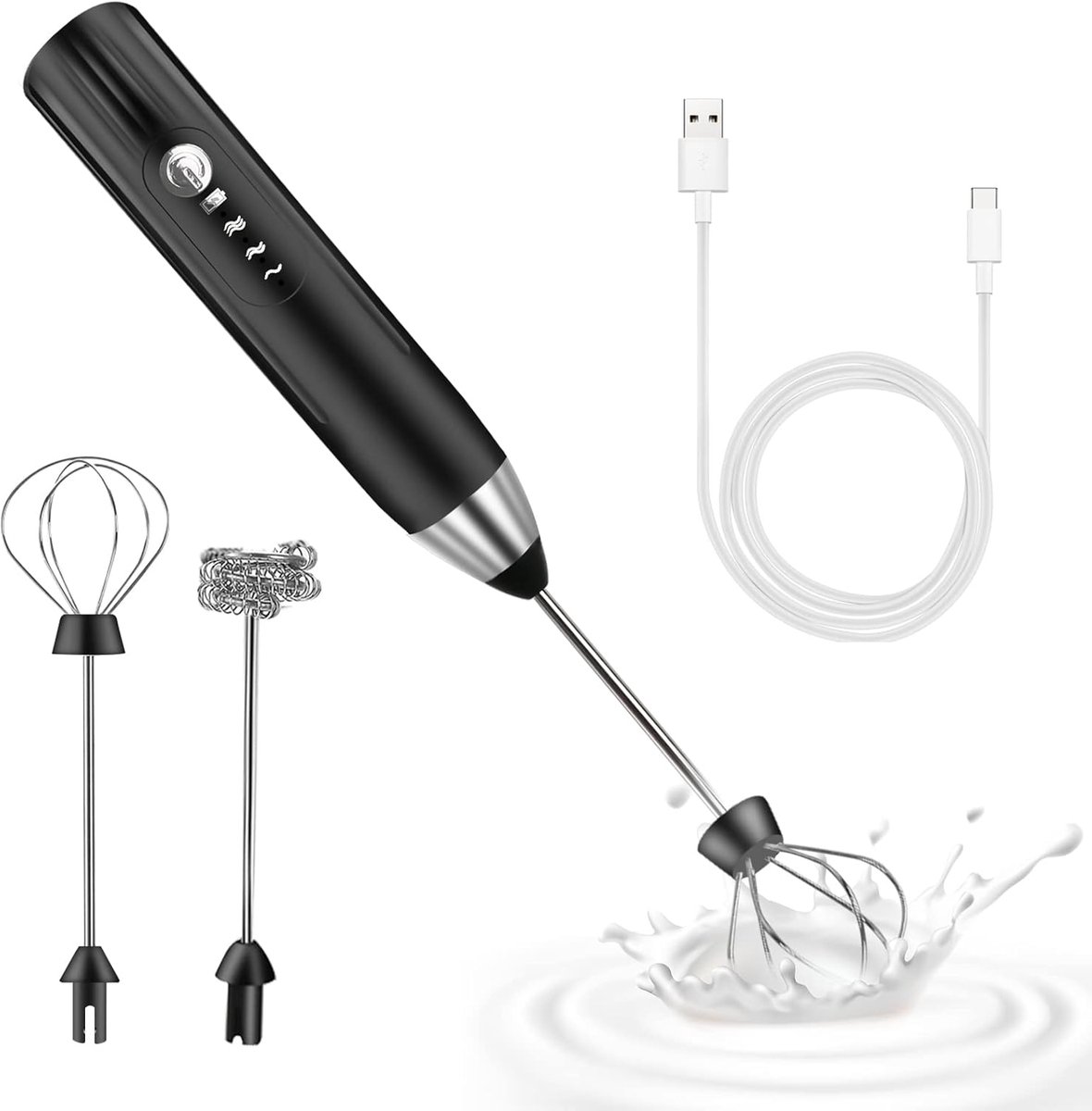 Elektrische Melkopschuimer - Mini Garde - Koffie Maken - Drie Snelheden - USB Oplaadbaar - Zwart