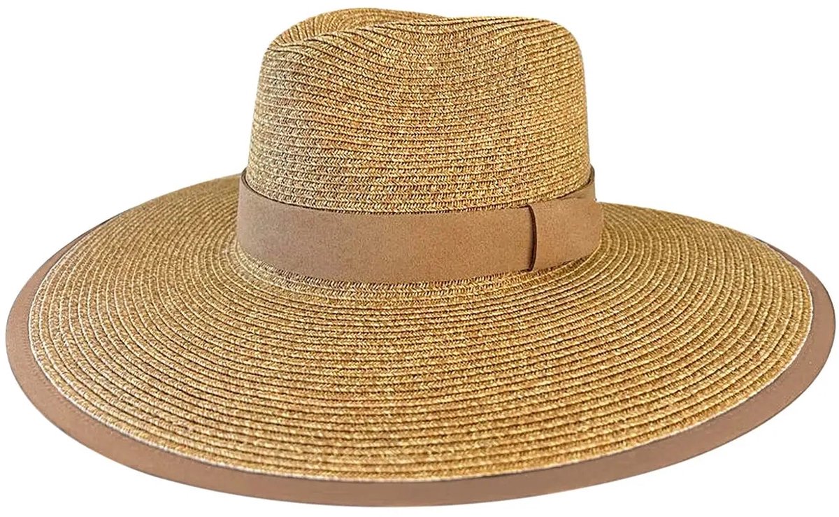 Zonnehoed Dames Brede Rand - Butterfly Wide Brim met Paardenstaart Opening - UV Werend UPF50+ - Maat: M-L 57 cm - Bruin