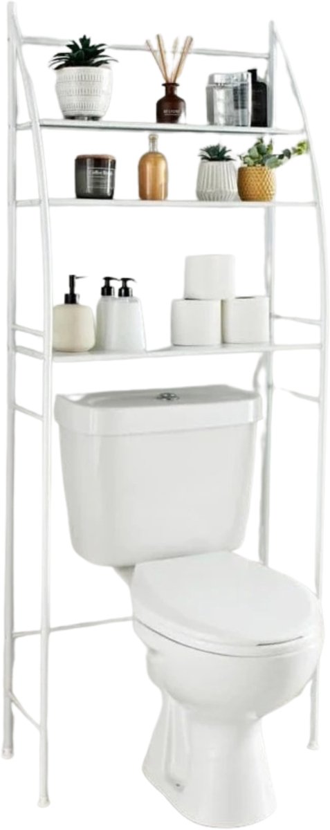 Stervia Ruimtebesparend Toiletrek - WC Opbergrek - Badkamerrek - 3 Laags - Draagvermogen 13.5 Kg - Gepolijst Metaal - Wit - 20 x 43 x 166 cm