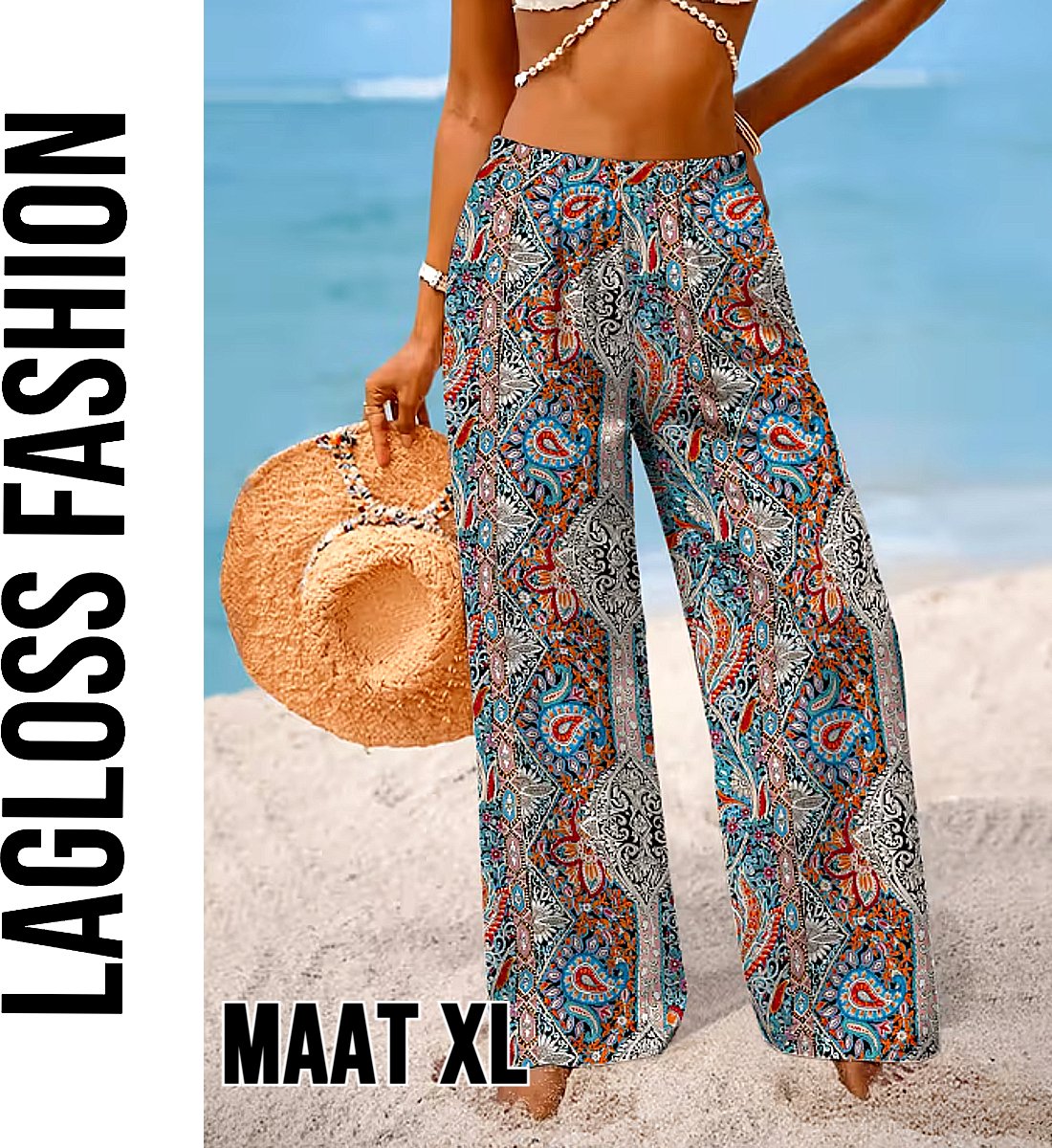 LaGloss® Paisley Dames Strand broek - Palazzo Broek – Bohemian Vakantiebroek – Casual – Maat XL