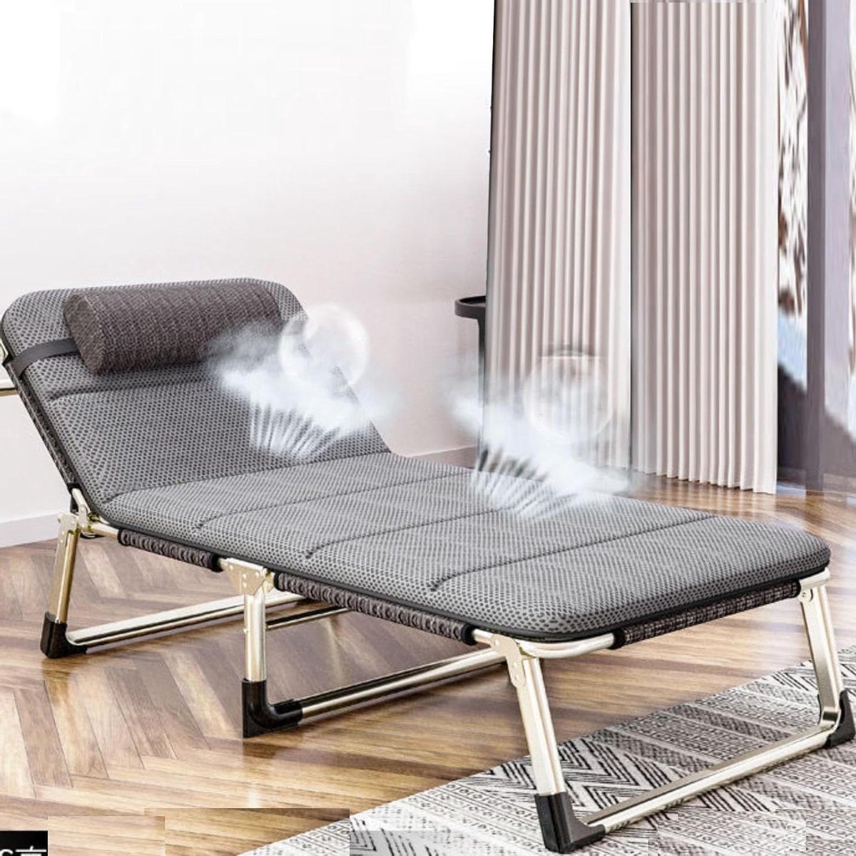 Opvouwbaar Bed - Campingbed Lounge - Comfortabel Rusten - 5 Posities Verstelbaar - 75 cm Breed - Grijs