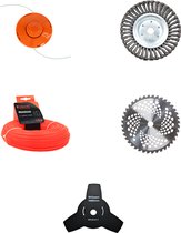 Kibani Maaidraad 100m, Draadkop, 3-tands mes, Zaagblad 40-tands en onkruidborstel 20cm voor Bosmaaier of Combitool - draadspoel - maaikop