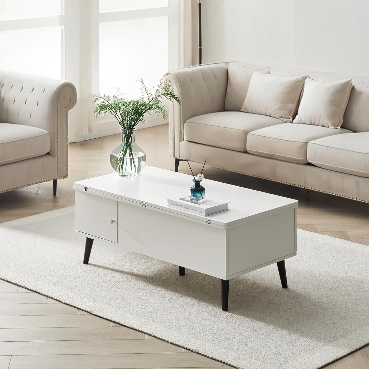 Salontafel Verstelbaar met Opbergruimte 100 x 50 x 44 cm – Lift-Top Woonkamertafel met Dub