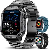 Maoo FORGE GPS Square - GPS Smartwatch Heren - Sporthorloge - 3 Bandjes - Stappenteller - Hartslagmeter - Slaapmonitor - Belfunctie - LED Zaklamp - Multisport - Geschikt voor Android en iOS - Gun Metal Blue