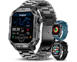 Maoo FORGE GPS Square – GPS Smartwatch Heren – Sporthorloge – 3 Bandjes – Stappenteller – Hartslagmeter – Slaapmonitor – Belfunctie – LED Zaklamp – Multisport – Geschikt voor Android en iOS – Gun Metal Blue