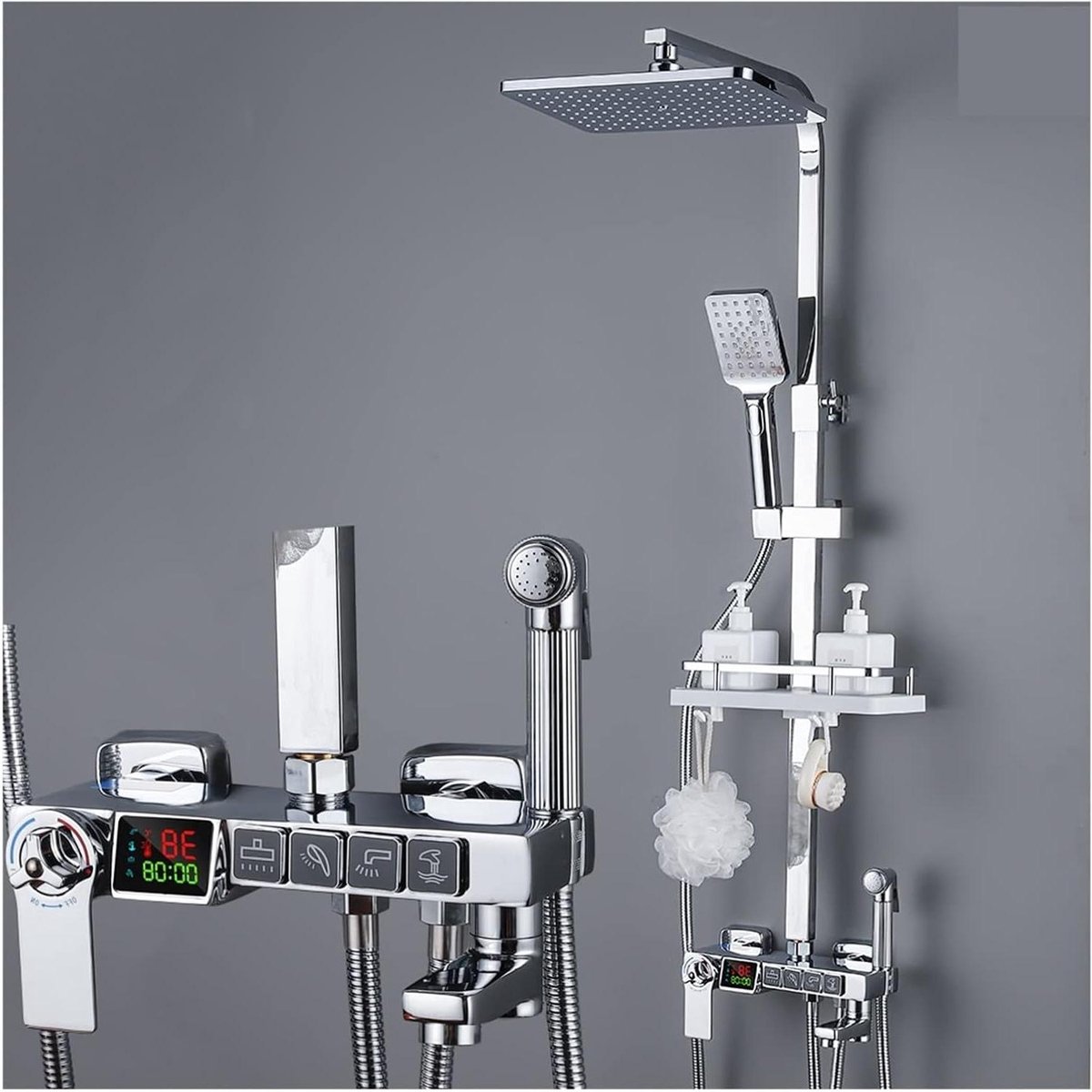 Douchekraan Set - Badkraan Thermostatisch - Comfort Douchen - LCD Temperatuurweergave - 8