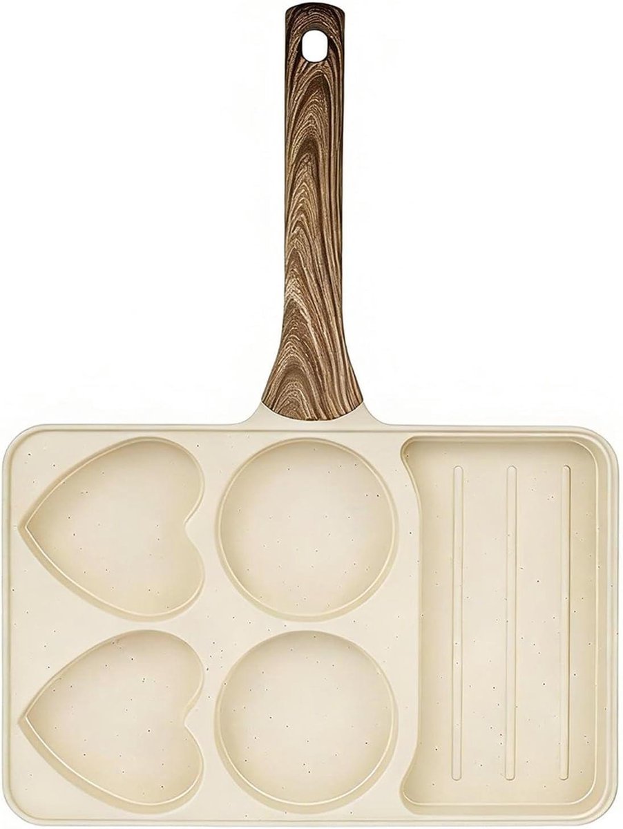 Eierpan met antiaanbaklaag - Keukenaccessoires - Maaltijden bereiden - Vijf kamers - 35.5 x 27.5 cm - Crèmekleurig