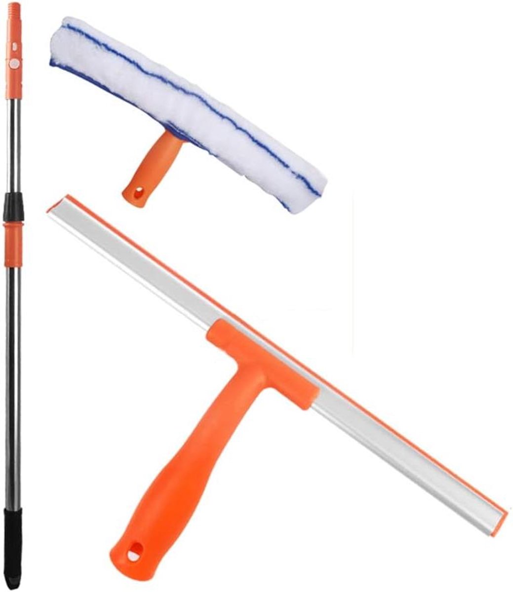 Raamreinigingsset - Glasbewassing Tool - Streeploos Ramen - Uitschuifbare Steel - 35 cm Borstel - Grijs