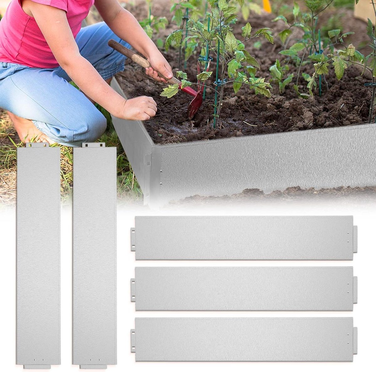 Metalen Graskant - Tuinrand Palissade - Tuin Afscheiden - Gegalvaniseerd Staal - 100x15cm - Zilver