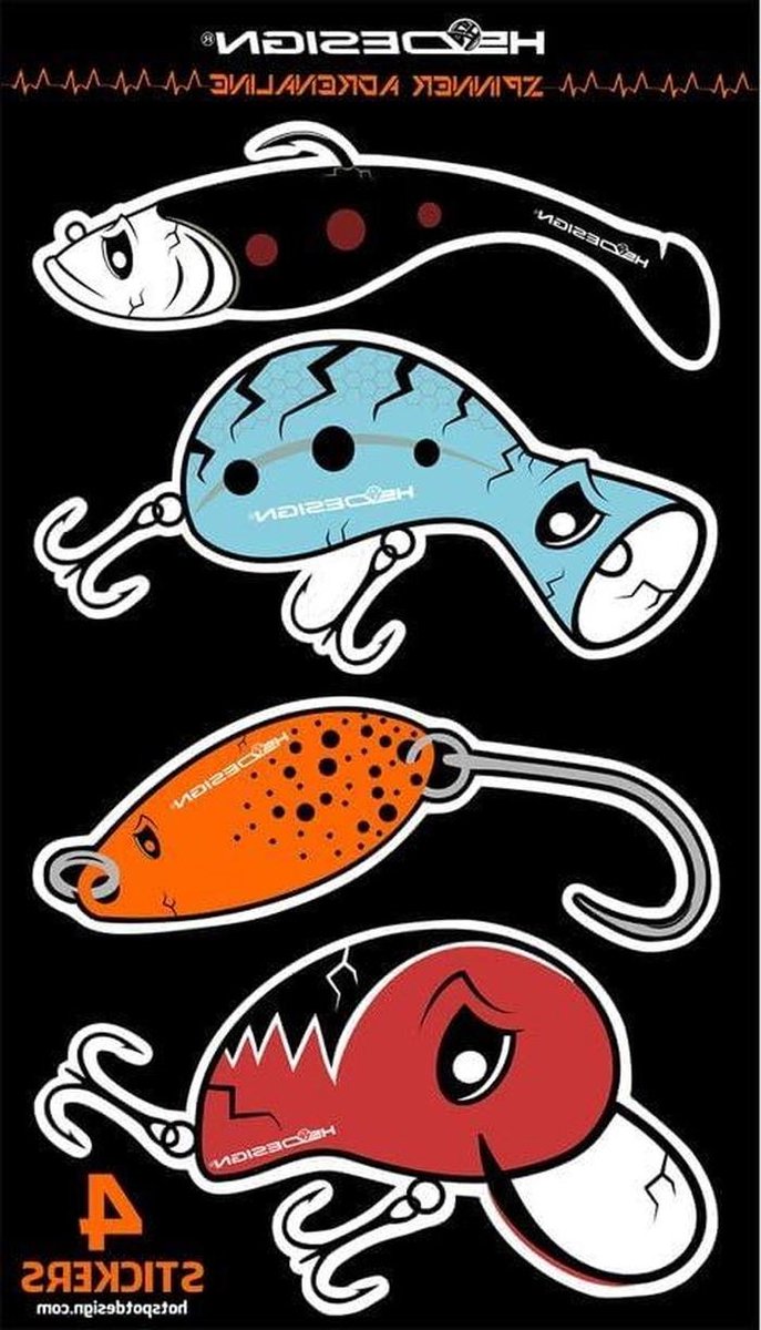 Visstickers Nasty Wobbler - Kunstaas set - Roofvissen - Levendige actie - 4 stuks - Rood blauw oranje zwart