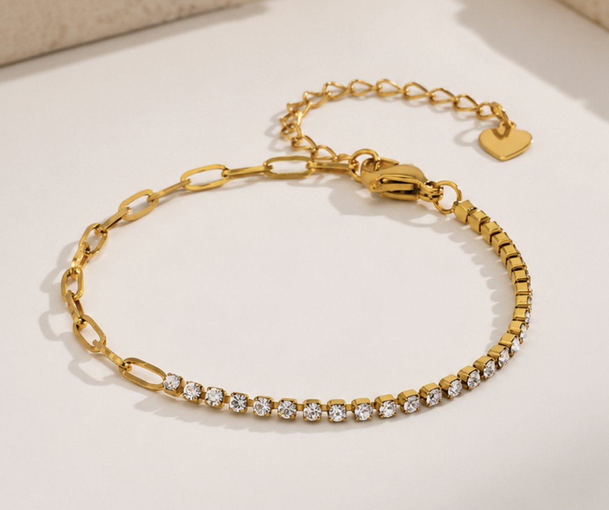 Armband - Goudkleurig- Zirkonia -verguld - dames - Vrouwen - feest sieraden - verjaardag cadeau - cadeau - vakantie