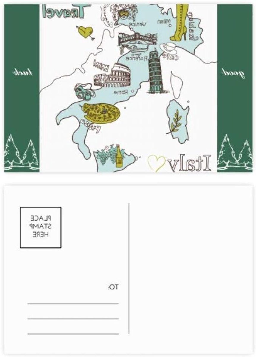Map City Italy Landmark National Flag Pattern Good luck Postcard Set Map Mailing Silk 20pcs
