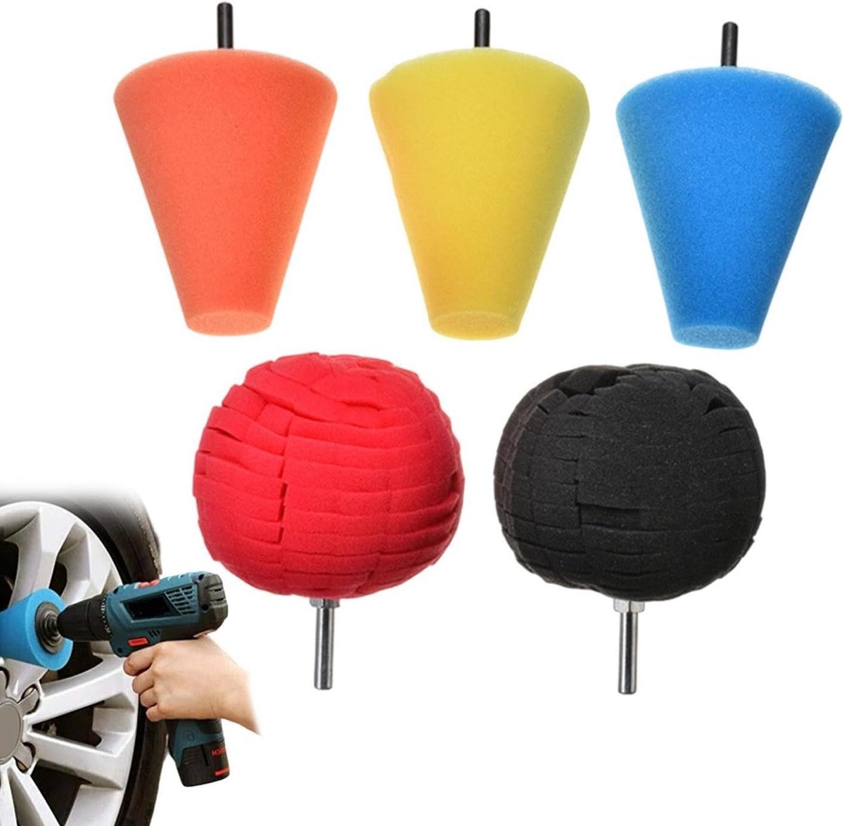 Polijstschijven Boormachine - Spons Pads - Auto Onderhoud - Wasbaar Materiaal - 5 Stuks - Multicolor