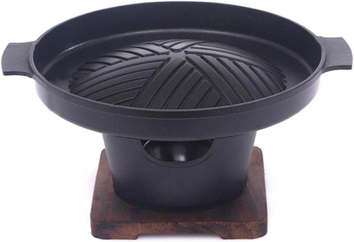 Draagbare Barbecue Grill Tafelgrill Japanse Stijl Koken voor Twee Met Houten Basis Mini Formaat Zwart