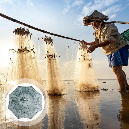 Vouwbaar Visnet - Garnalenkooi Vangnet - Vissen in Zoetwater - Paraplu Vorm Ontwerp - 94.5 x 94.5 x 55 cm — afbeelding 2