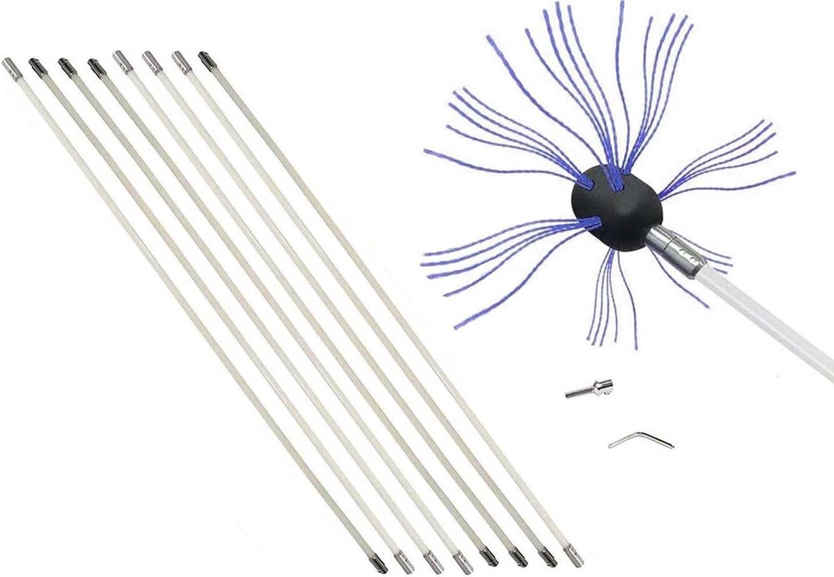 Schoorsteenveegset - Kachelreiniger - Schoorsteen Onderhoud - Flexibele Nylon Borstel - 10