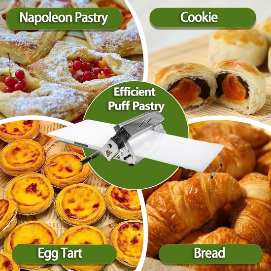 Handmatige deeguitrolmachine van roestvrij staal, opvouwbare deeguitrolmachine van 30 cm/40 cm, compacte deeguitrolmachine met verstelbare dikte, voor bakkerijpizza Commercial — afbeelding 3