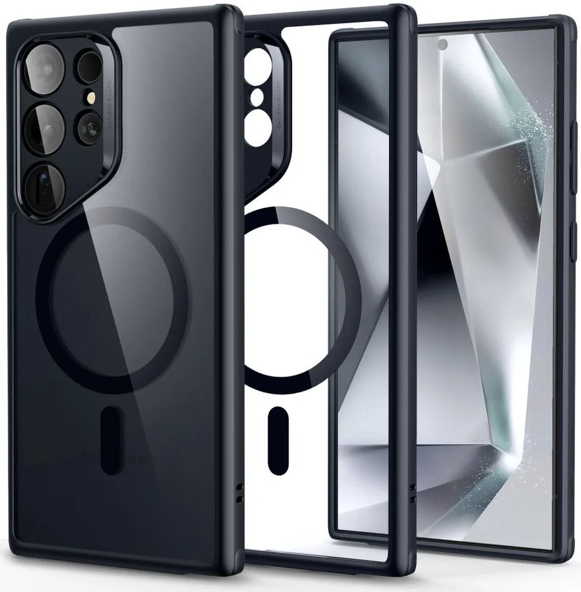 ESR Classic Hybrid HaloLock Hoesje Geschikt voor Samsung Galaxy S24 Ultra | Compatibel met MagSafe en HaloLock | Back Cover met Magneet | Transparant Zwart