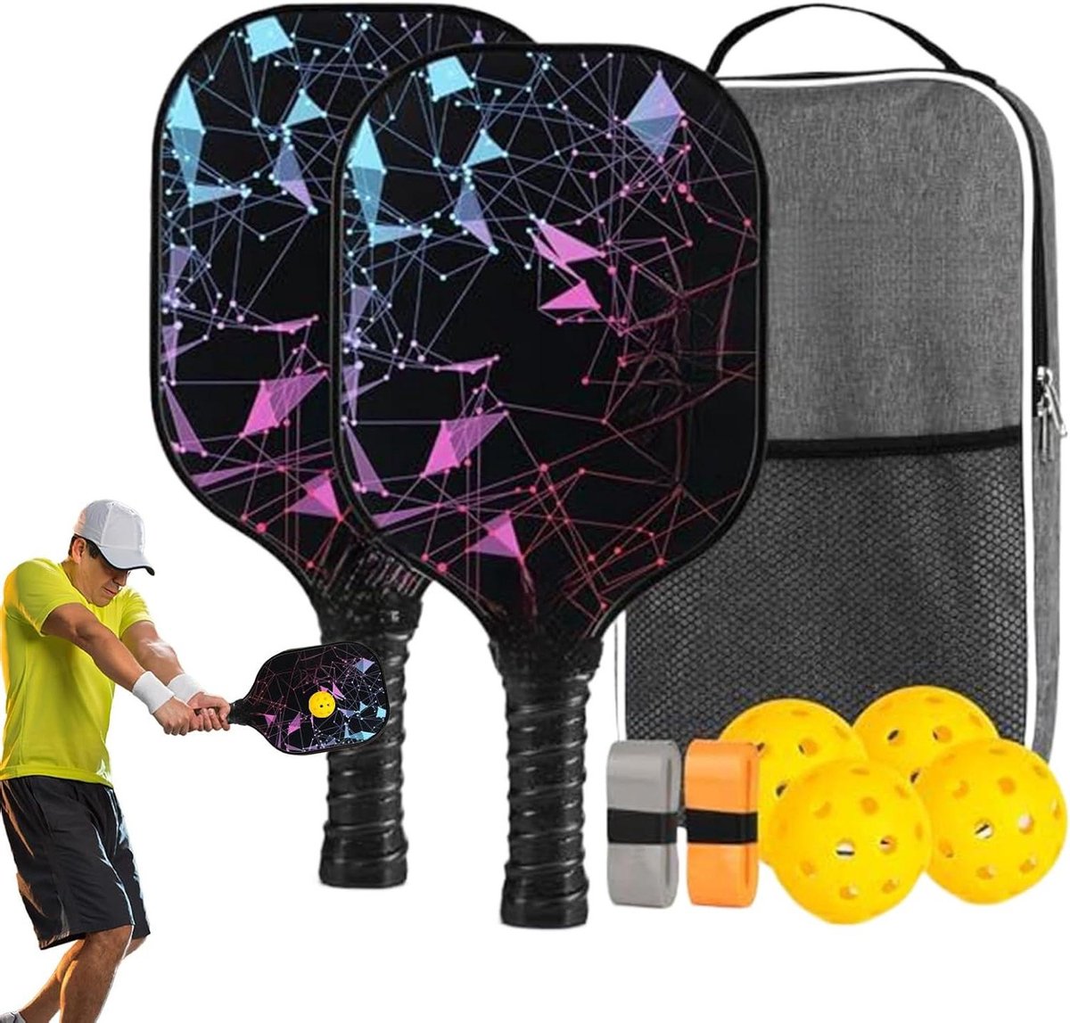 Pickleball Rackets - Sport Sets - Buitenspellen - Verbeterde Sweet Spot - 2 Rackets 4 Ballen - Blauw