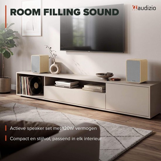 HiFi speakerset - Audizio KS10 - Actieve speaker set - HDMI ARC - Bluetooth - 120W - Lichte houtlook — afbeelding 3