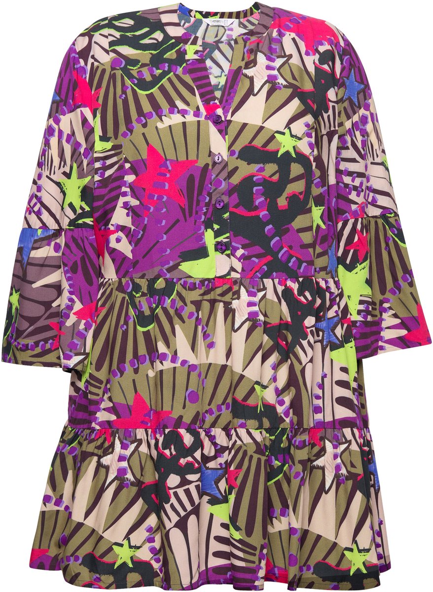 Angel of Style - Dames - Blouse motiefmix met sterren knoopsluiting 3/4-mouwen - Pruim - Maat 46