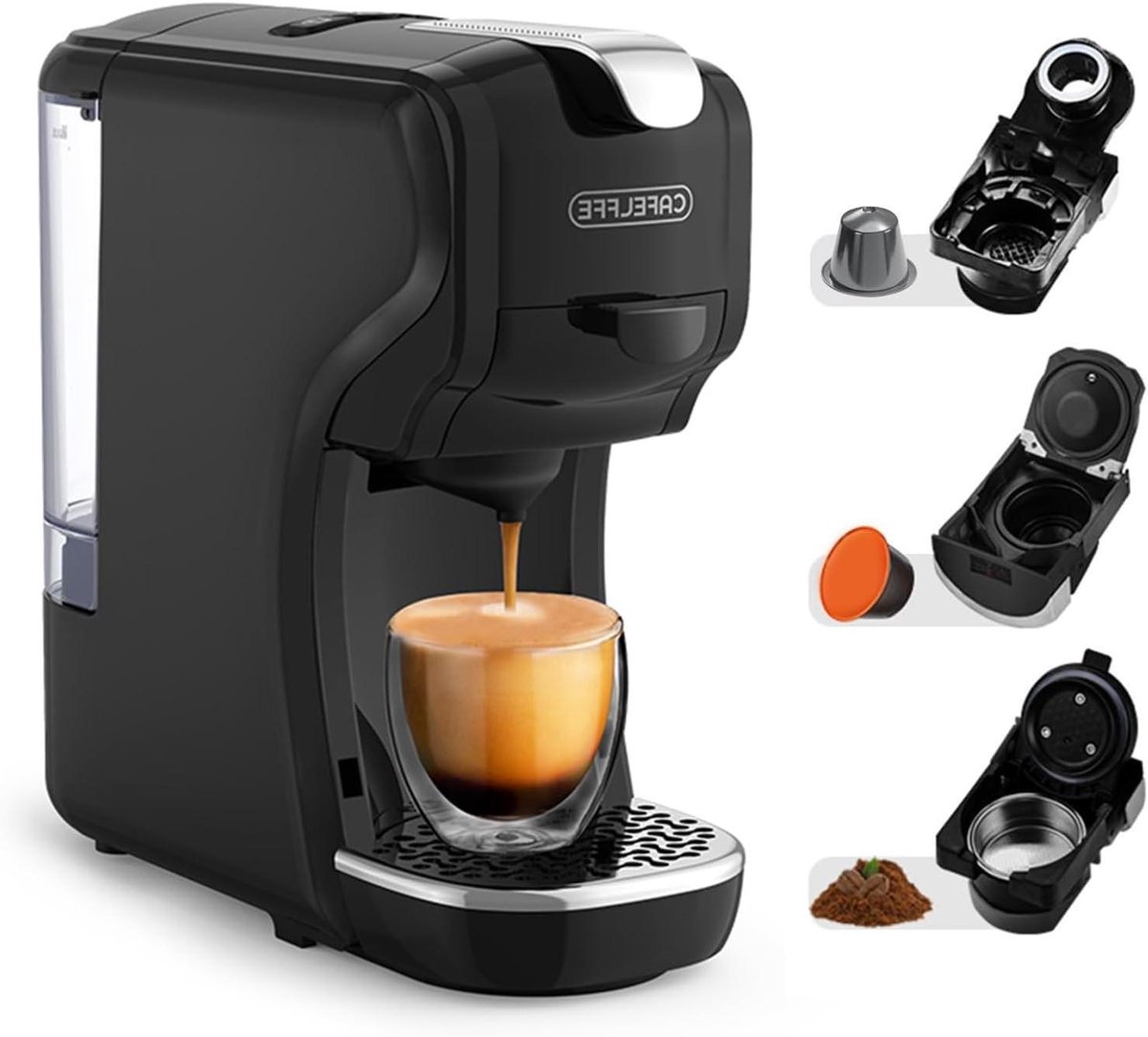 Koffiezetapparaat 3-in-1 - Espressoapparaat Padmachine - Thuis Koffie Maken - Snelle Verwarming 45s - 600 ml Watertank - Zwart