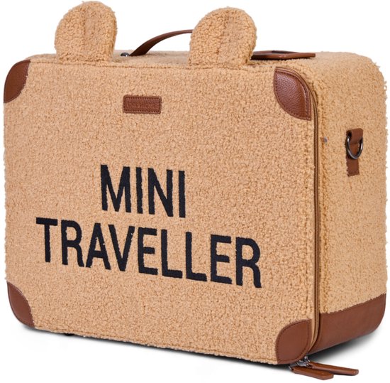 Childhome - Mini Traveller Kinderkoffer - Teddy Brown - Compact - Ruim Interieur - Personaliseerbaar - Draagriem