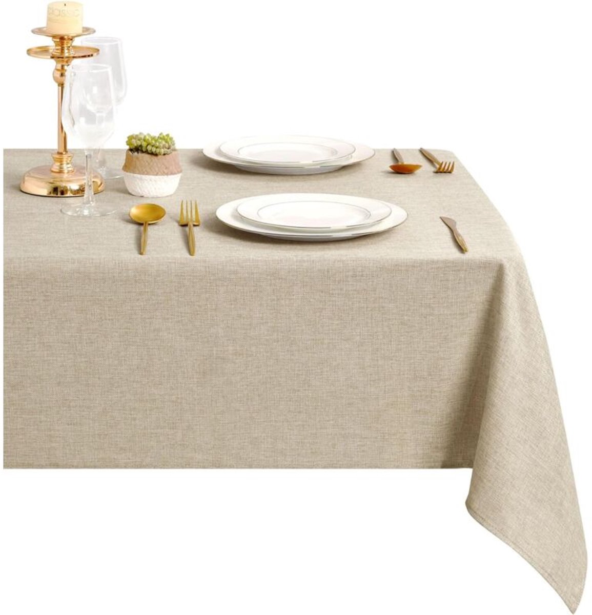 Wasbaar en waterdicht beige linnen tafelkleed, geschikt voor eetkamers, tuinen, feesten, bruiloften of thuisgebruik. Afgeschikt vooringen: 140 x 180 cm.