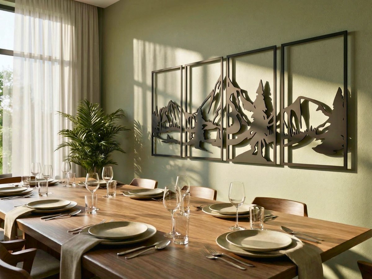 Wanddecoratie Bergen, Houten Wandbeeld, 3D Wanddecoratie voor Thuis, Moderne Beelden voor Huis Kantoor Slaapkamer, Woonkamer en Keuken - 152x67 cm