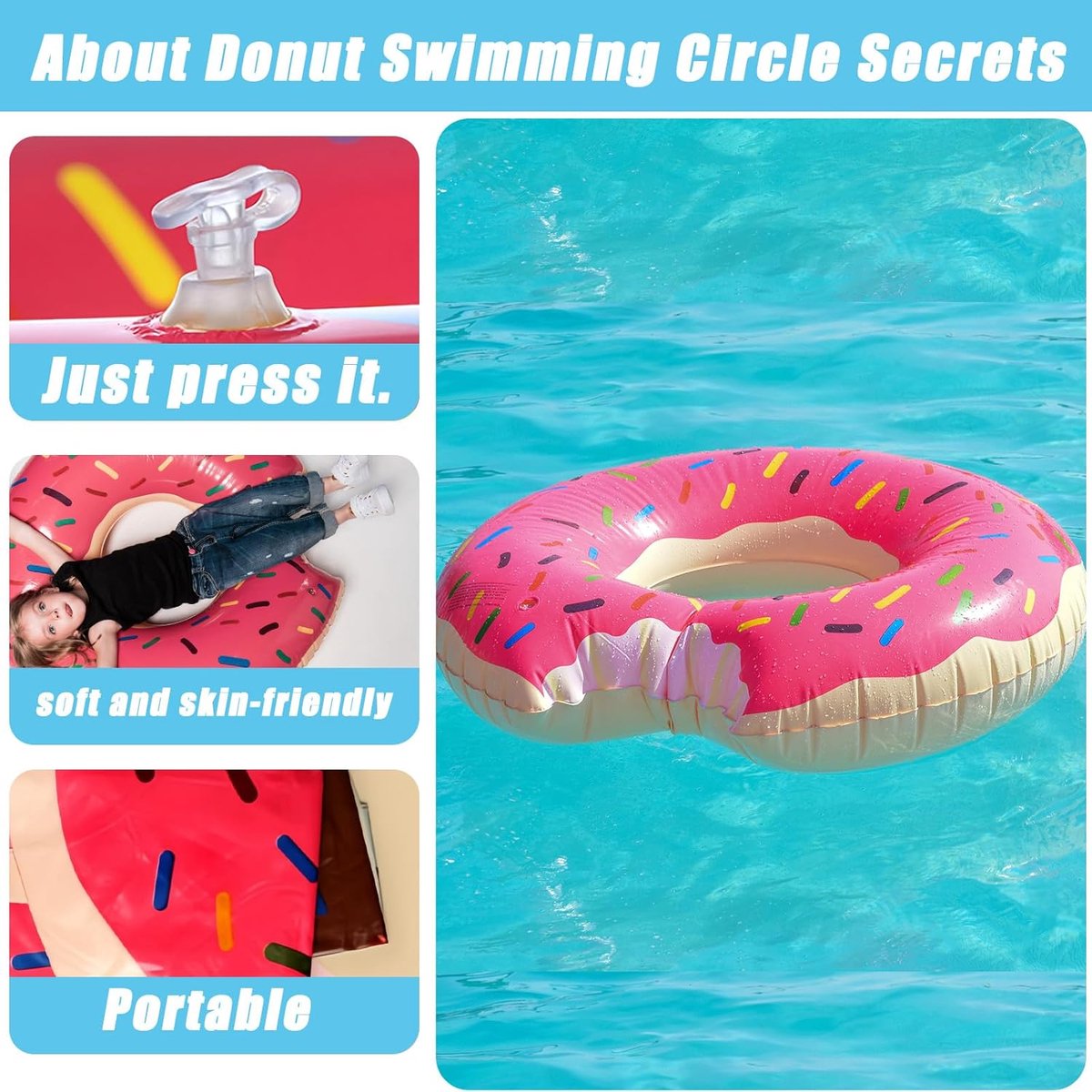 et van 2 Donut Zwemringen 70 cm (Roze & Chocolade) – Leuke, Extra Dikke en Lekkagebestendige Zwembandjes voor Kinderen – foto 5