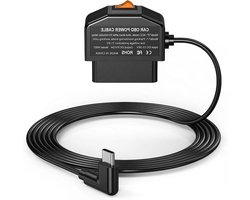 OBD2 Stroomkabel Adapter - Hardwire Kit USB C - Dashcam Voeden - Onderspanningsbeveiliging - 35 m - Zwart