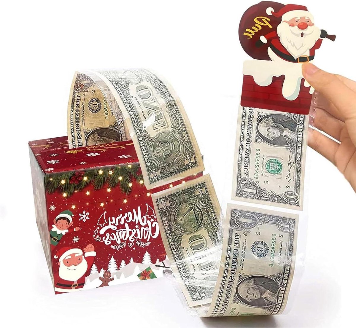 Kerst Spaarpot - Cash Gift Doos - Verrassingscadeau Geven - Compleet DIY Pakket - 12.5 cm Hoogte - Kerstman Rood