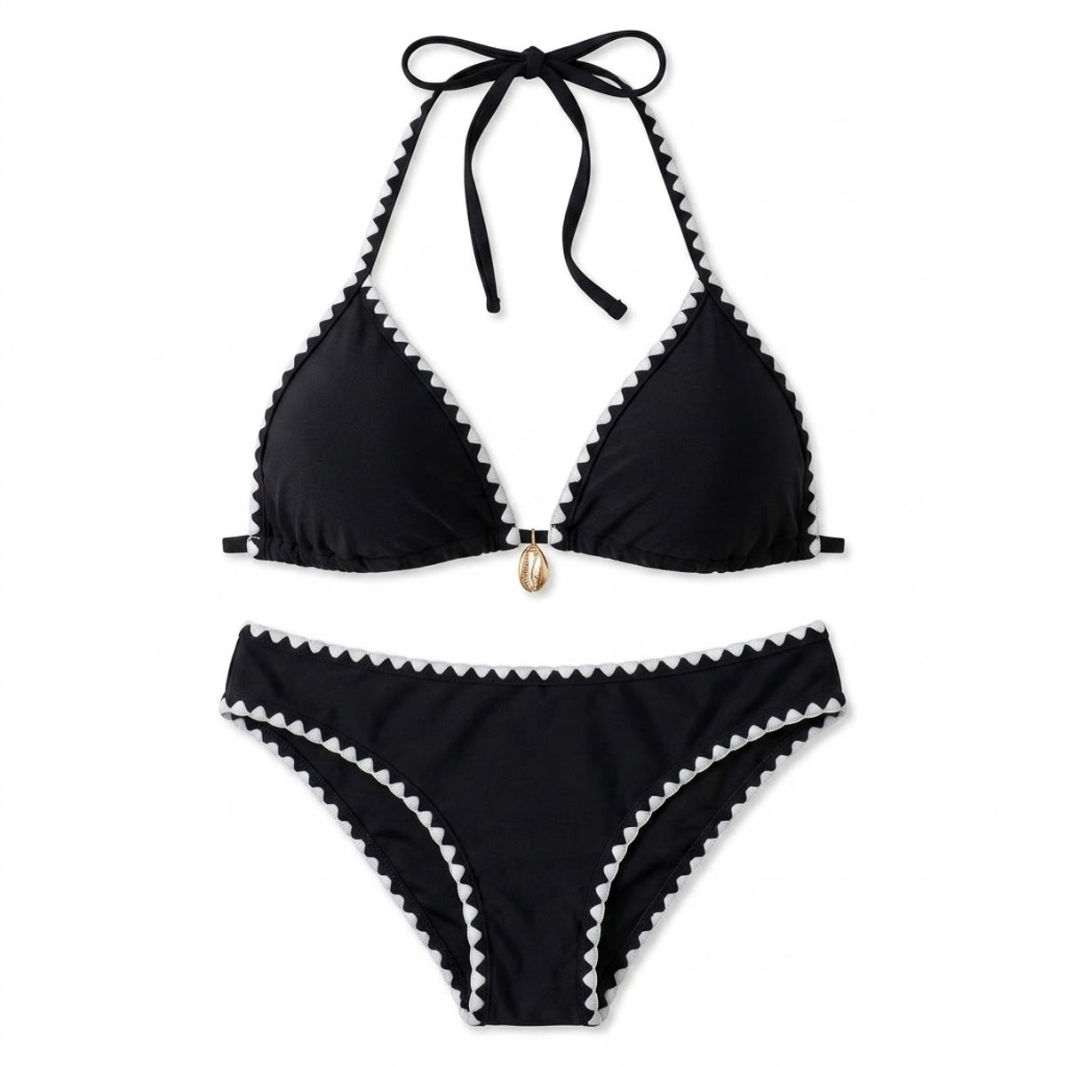 Zwart wit bikini set dames triangle bikini halter bikini zwempakset met contrasterende randafwerking 2 delige strandkleding vakantie zwemkleding maat XL