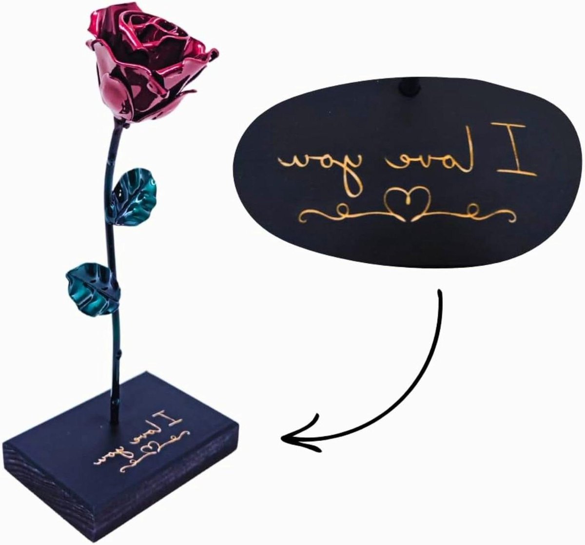 Forging Art Bcn Handgesmede Eeuwige Roos van Smeedijzer LOVE Editie - Cadeau voor Valentijnsdag, Moederdag, 6-jarig Huwelijksjubileum (LOVE)