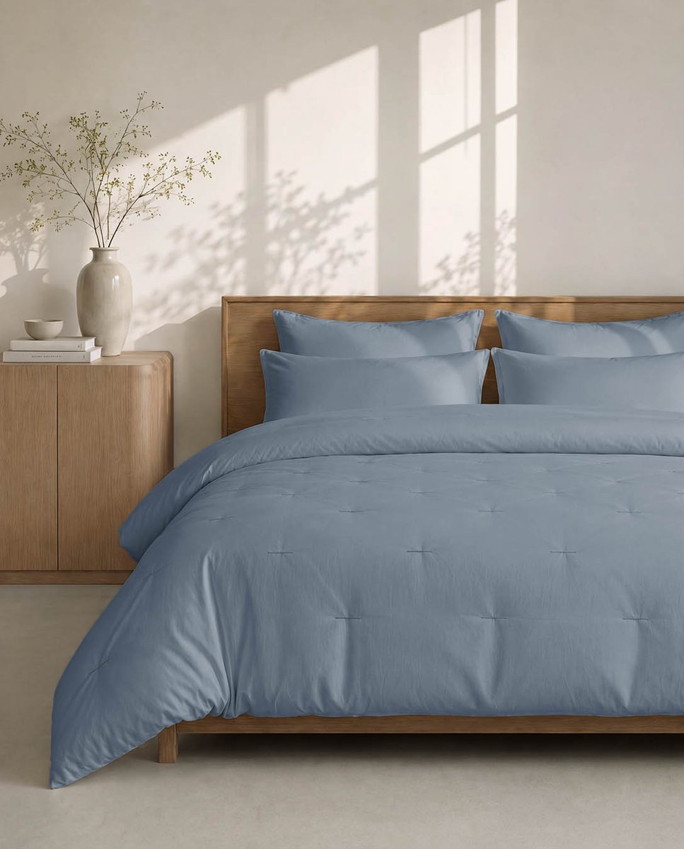 HOOMstyle Wasbaar dekbed zonder overtrek - 200x220 2 persoons met 2x kussensloop - Denim Blauw