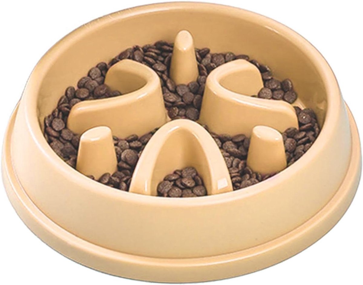 Hondenbak Slow-Feeder - Voerbak Honden - Langzaam Eten - Antislip Bodem - 22 x 22 x 5.5 cm - Geel