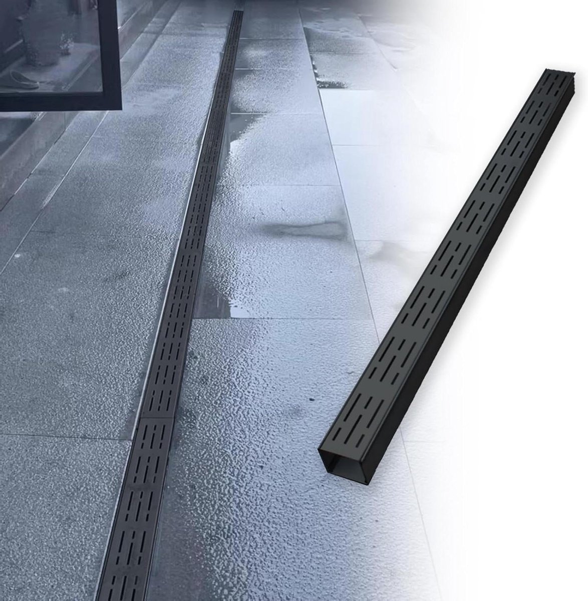 Afwateringsgoot RVS - Drainagegoot Regenwater - Wateroverlast Voorkomen - Hoog Draagvermogen - 7 x 3 cm - Zwart