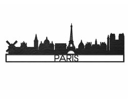 Houten wanddecoratie - Wooden wall decoration | Skyline Parijs 70 x 23cm Paris | Zwart - Black | Muurdecoratie - Wall art - Design Wandfiguur - Echt Hout - Real Wood - City - Citytrip - Stad