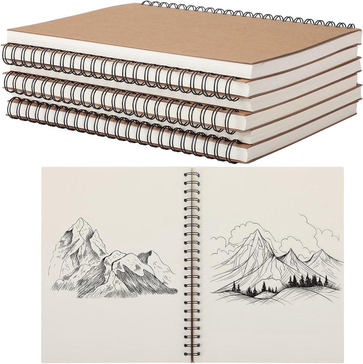 Spiraal Schetsboek - Tekenen Tekenblok - Artistiek Maken - Perforatie Per Vel - 2 stuks 100 vel - Natuurlijk