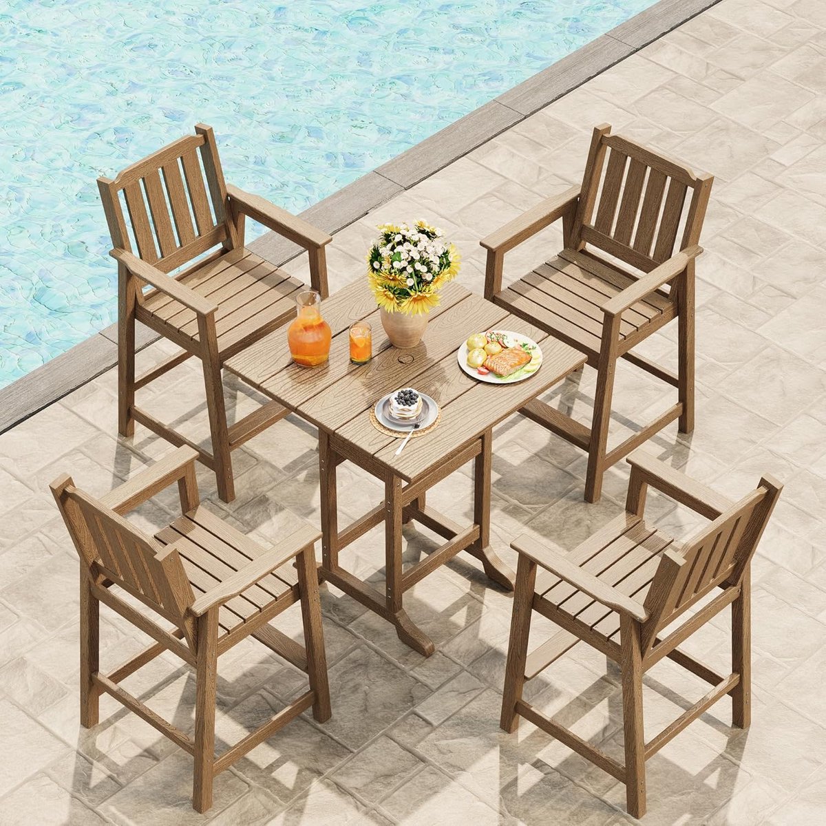 Set van 4 barstoelen voor op het terras – Weerbestendige Adirondack-barstoelen van HDPE – 