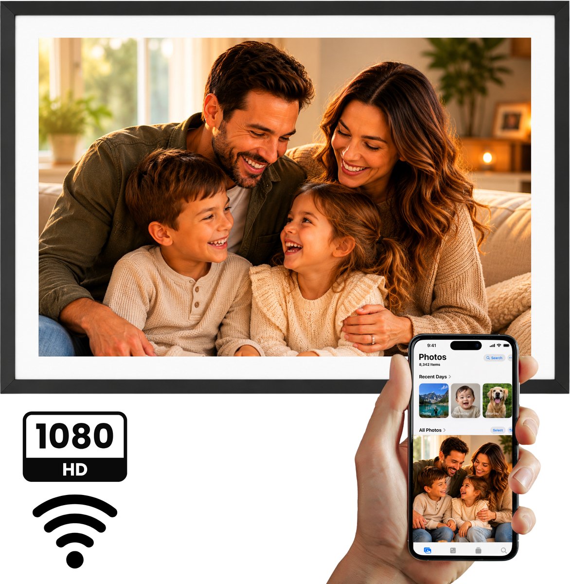 Hozard® Digitale Fotolijst 32GB - WiFi + Frameo App - Fotokader - 15.6 inch - IPS Touchscreen