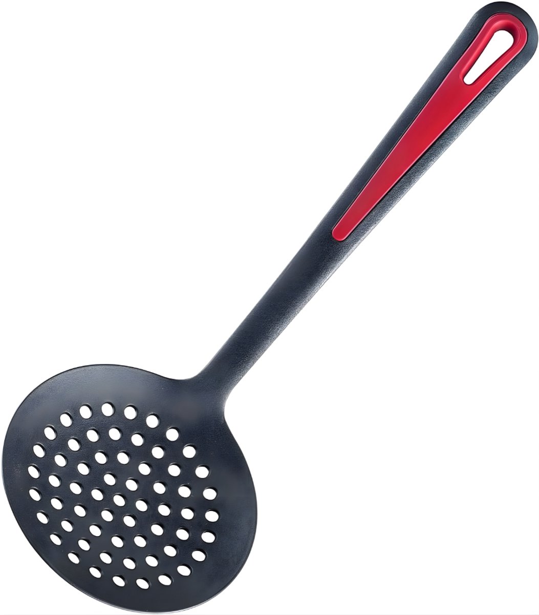 KAD® Spatel - Keuken Zeef - Schuimspaan - Zwart/Rood - 32cm x 12cm x 8cm