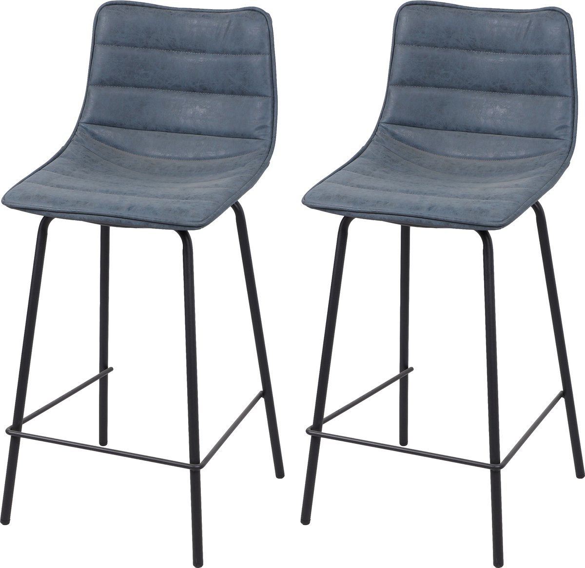 Urban Living "BROOKLYN" - Set van 2 barkrukken in denimblauw kunstleer met zwart metalen frame - 44 x 47 x H.95 cm Denimblauw en mat zwart