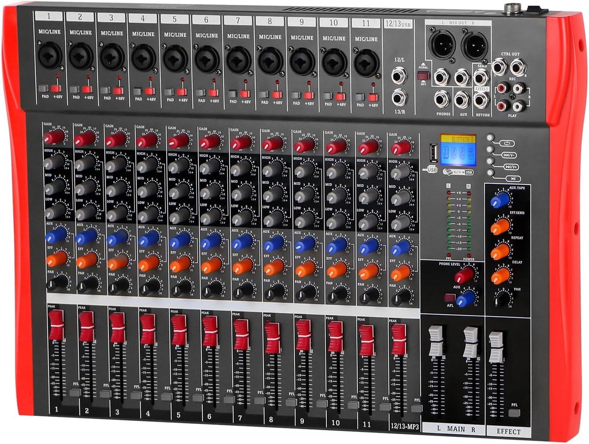Professioneel 12 Kanalen Audio Mengpaneel met Bluetooth en USB Opname