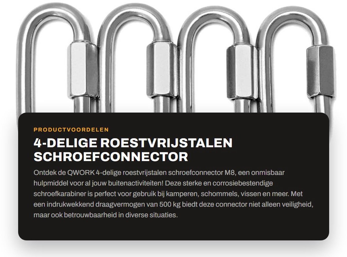 Dailygoods- Schroefconnector 4-delig - Roestvrij Staal 304 - Draagvermogen 500kg - Voor Buitenactiviteiten - Eenvoudige Installatie - Corrosiebestendig - Karabijnhaak