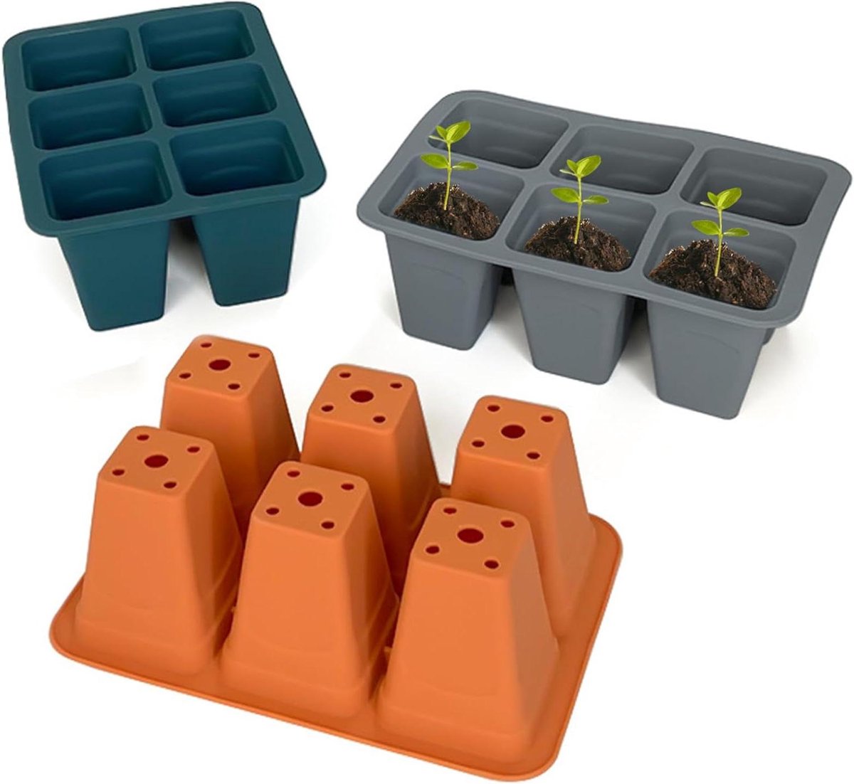 Zaadstartbakken Set - Kweekbakjes - Planten Kweken - Herbruikbaar Siliconen - 3 Stuks - Donkergroen