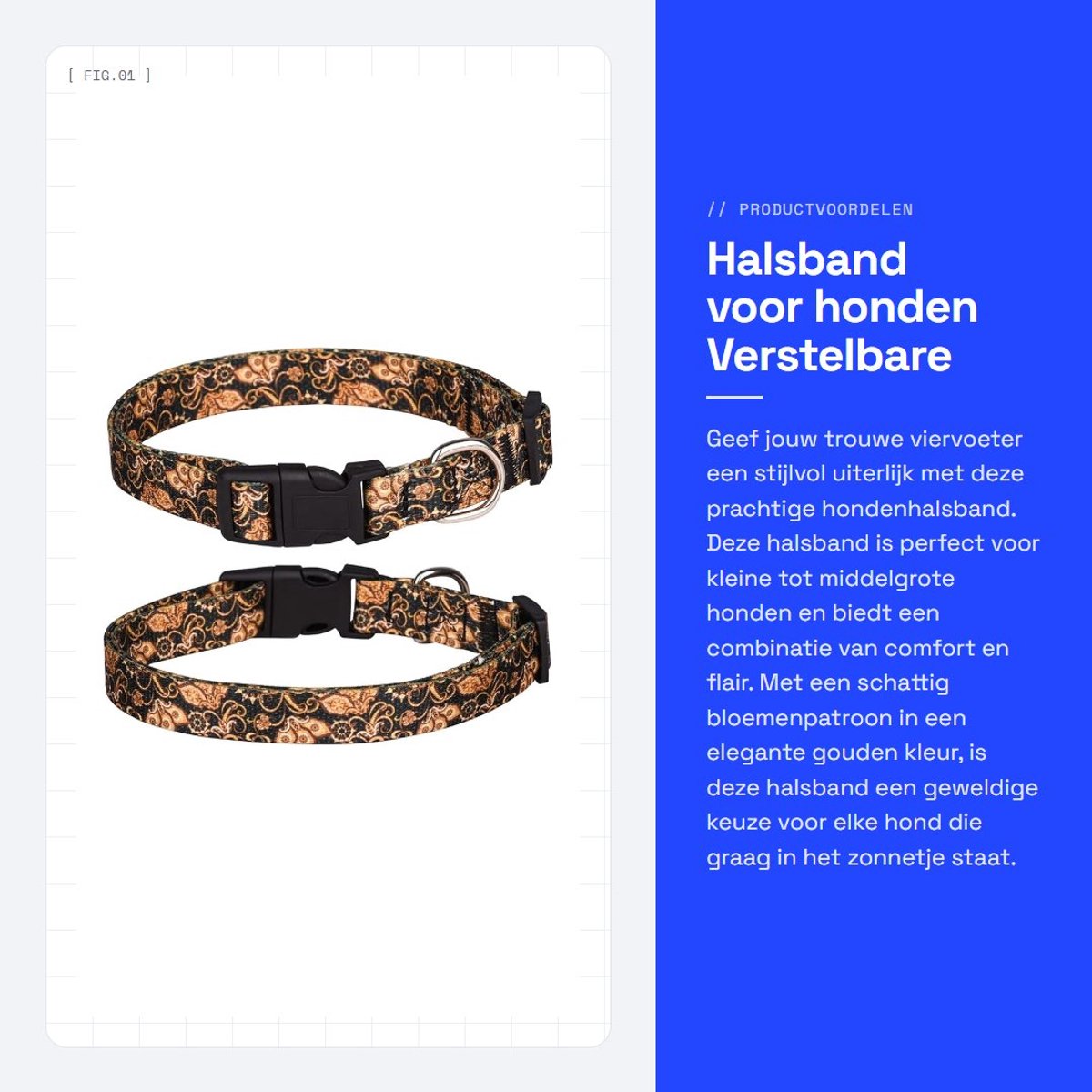Dailygoods- Halsband Zacht Verstelbaar - Hondenhalsband - Duurzaam Polyester - Fancy Bloemen - Maat L 38-61 cm - Geschikt voor Kleine/Middelgrote/Honden - Hondentuig
