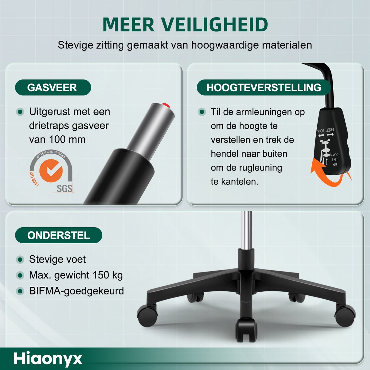Hiaonyx Ergonomische Bureaustoel met Opklapbare Armleuningen thumbnail 4