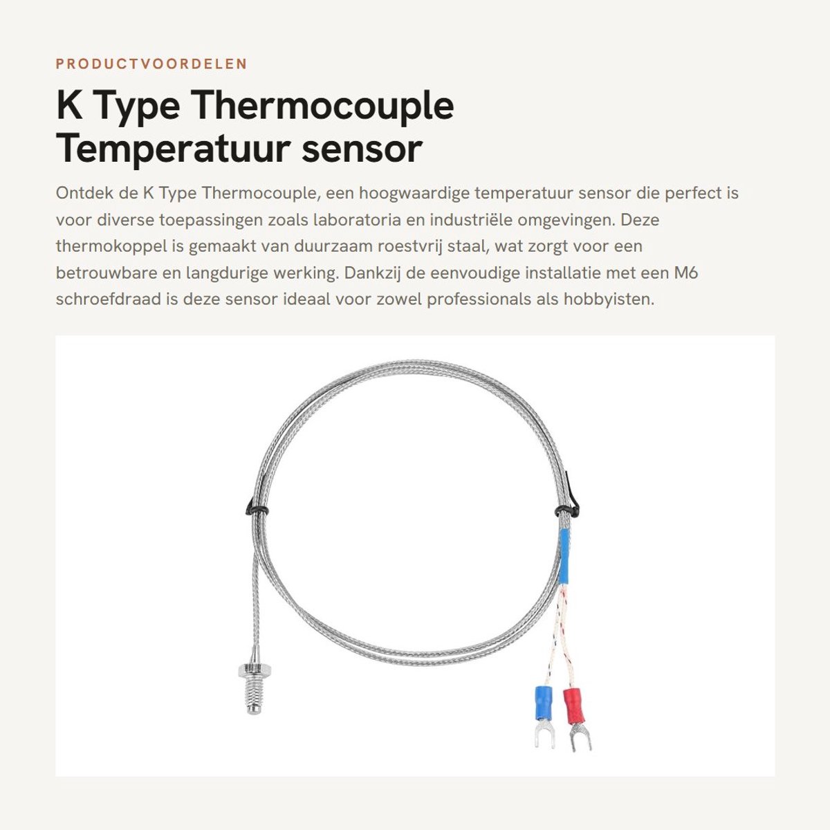 Dailygoods- Thermokoppel K Type - Temperatuursensor 0-400 °C - Roestvrij Staal - Snelle Thermische Reactie - Geschikt voor Diverse Industrieën - Eenvoudige Structuur