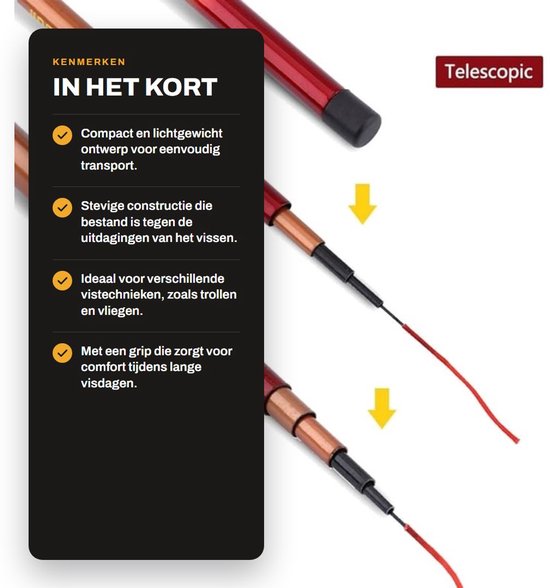 Dailygoods- Handhengel Telescoop - Ultra Licht - Harde Visuitrusting - Zoetwater - Vaste Stok - Geschikt voor Beginners - Vishengel van Dailygoods — afbeelding 2